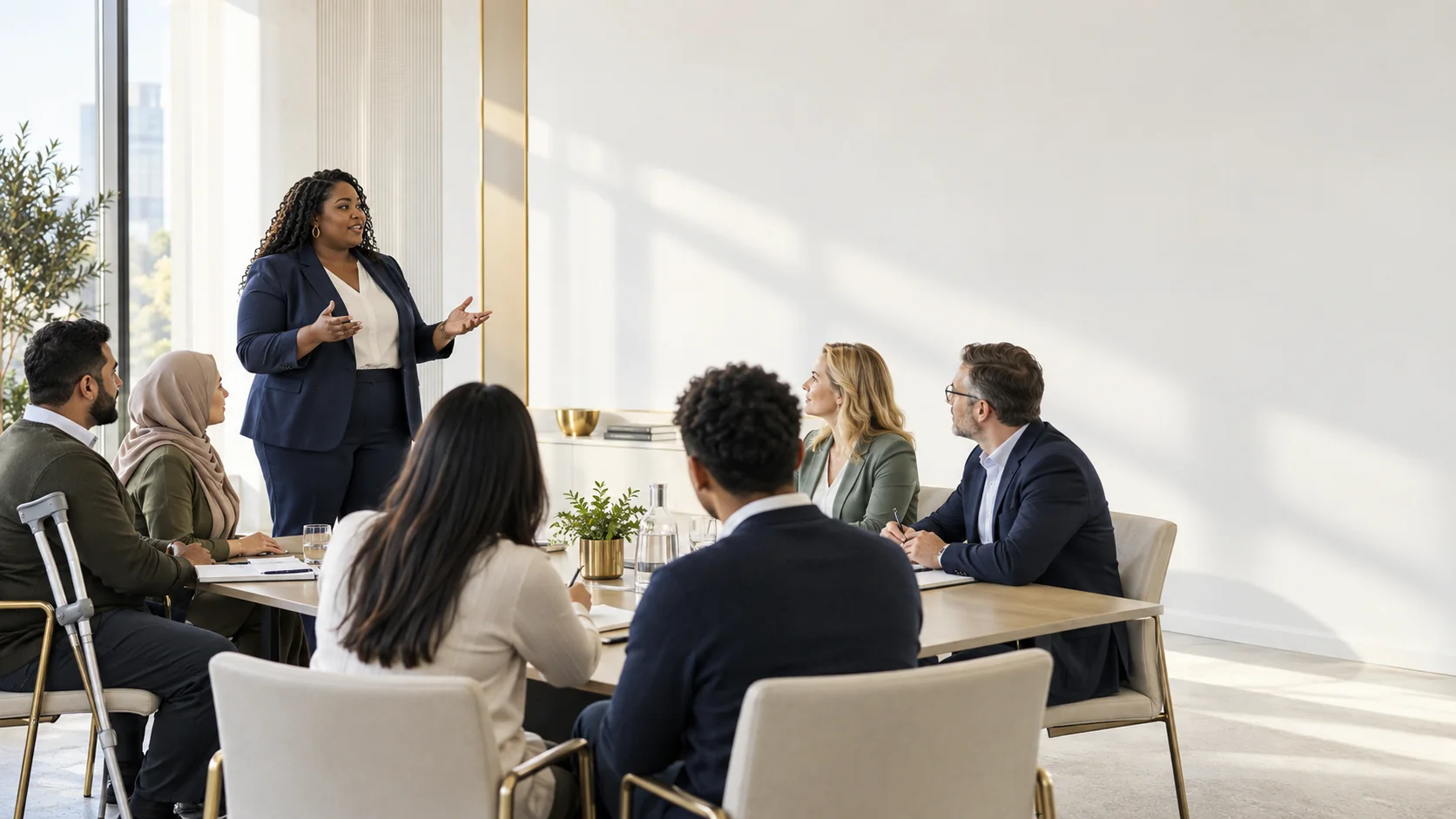 A Black woman facilitator leading an inclusive enterprise AI capability workshop